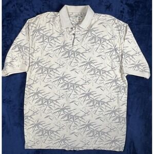 Joe Marlin Polo‎ Shirt Men's Size 2X Ivory Ribbed Cotton Blend Bamboo Print